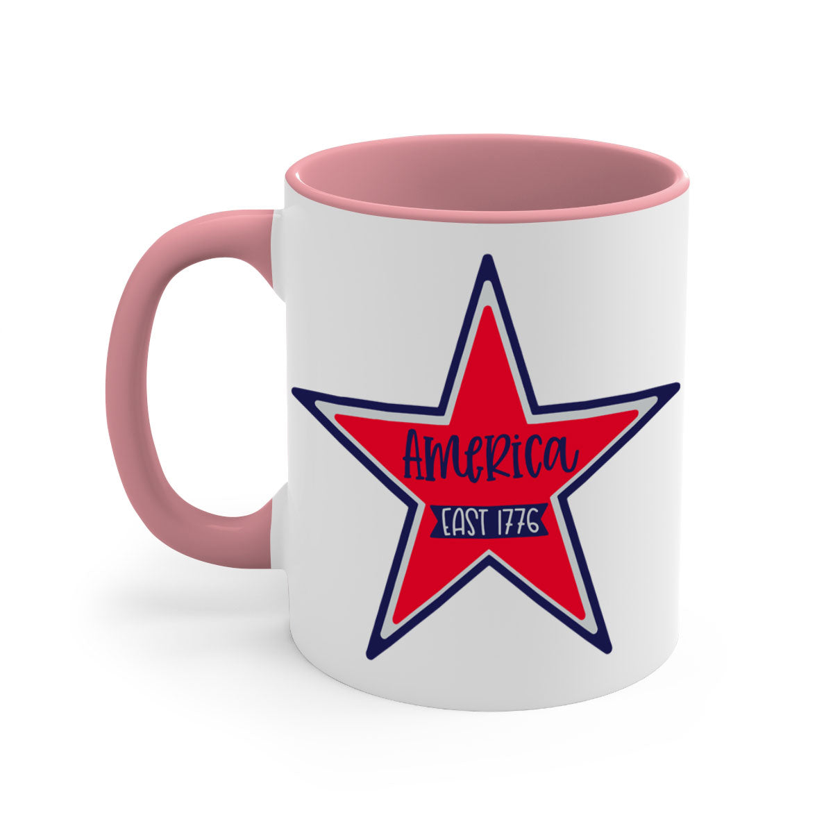 America East Style 144# Mug featuring a glossy finish with a colored handle and interior, available in multiple colors.